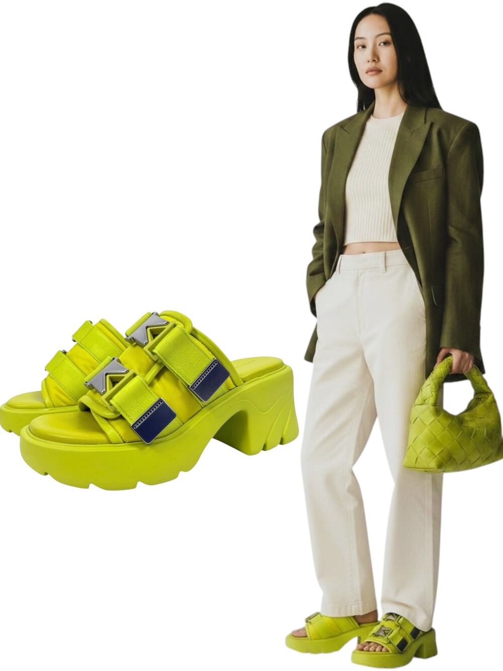 New Bottega Veneta Flash Buckle Padded Sole Mule Sandals Kiwi Size 41